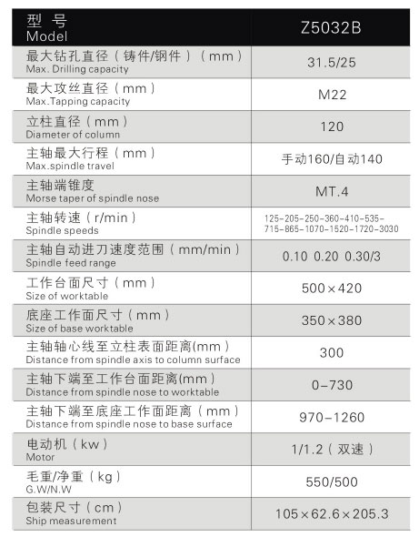 Z5032B自动进刀钻床