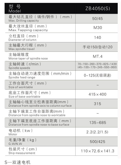 ZB4050(S)自动进刀钻床