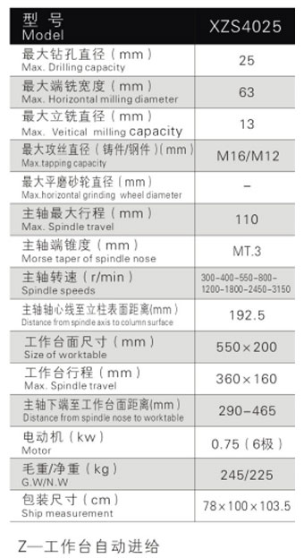 XZS4025铣钻床