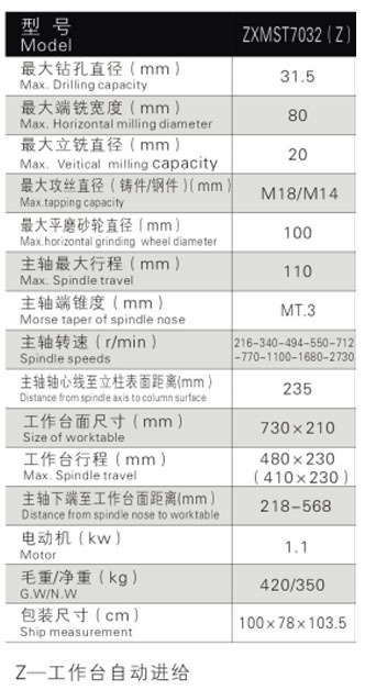 ZXMST7032(Z)铣钻床